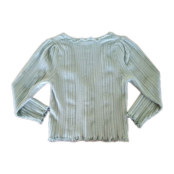 For Love & Lemons Lace Trimmed Cardigan Women's Sz XL Ribbed V-neck Fitted Mint - Picture 6 of 9